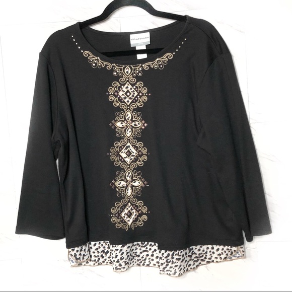 Alfred Dunner Black Animal Print Embellished Top Size Petite XL, NWOT - Picture 2 of 12